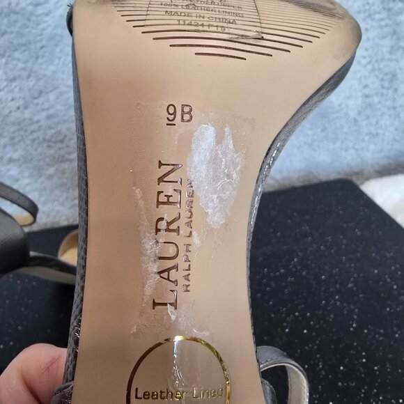 Lauren Ralph Lauren Gretchin Grey Metallic Lizard Heeled Sandal Size 9 Pre Owned - Picture 8 of 11